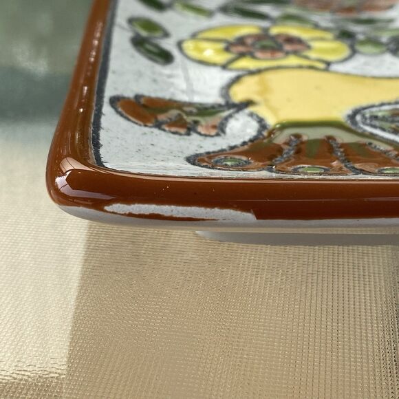 Vintage Eduardo Vega Pottery Bird with Flowers Tray Spoon Rest - Picture 8 of 12